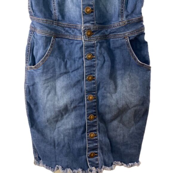 Basic Denim Wax Jeans Women’s Overall Denim Raw Hem Mini  Dress (Size Small) - Picture 3 of 10